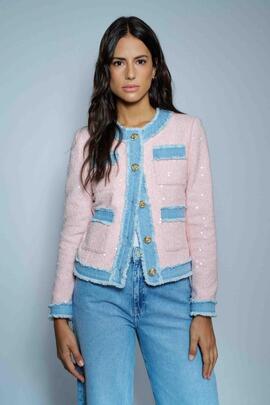 CHAQUETA CHANEL TWEED ROSA CON DETALLES EN DENIM