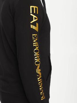 SUDADERA EA7 TRAIN LOGO SERIES NEGRO / DORADO
