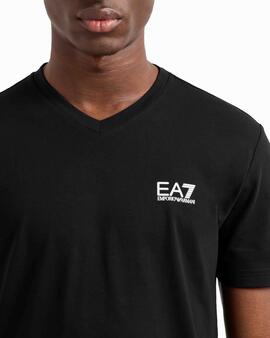 CAMISETA EA7 TRAIN CORE IDENTITY CUELLO PICO NEGRA
