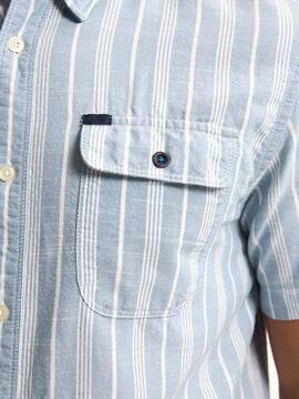 CAMISA MANGA CORTA DE RAYAS TURTLEVISTA AZUL