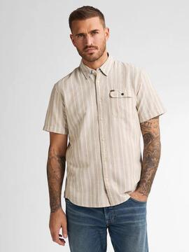 CAMISA MANGA CORTA DE RAYAS TURTLEVISTA BEIGE