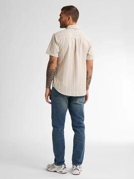 CAMISA MANGA CORTA DE RAYAS TURTLEVISTA BEIGE