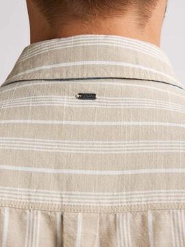 CAMISA MANGA CORTA DE RAYAS TURTLEVISTA BEIGE