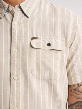 CAMISA MANGA CORTA DE RAYAS TURTLEVISTA BEIGE