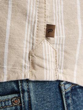 CAMISA MANGA CORTA DE RAYAS TURTLEVISTA BEIGE