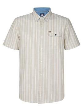 CAMISA MANGA CORTA DE RAYAS TURTLEVISTA BEIGE