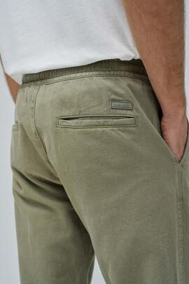 PANTALÓN JOGGER ALGODÓN Y LINO REGULAR FIT VERDE CAQUI