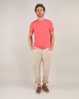 CAMISETA CUELLO CAJA GARMENT DYED ROJO CORAL