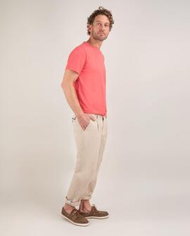 CAMISETA CUELLO CAJA GARMENT DYED ROJO CORAL
