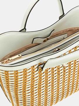 BOLSO DE MANO ATALIA RAFIA BICOLOR BLANCO Y CAMEL