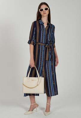 VESTIDO LARGO CAMISERO AZUL MARINO CON ESTAMPADO MARINERO