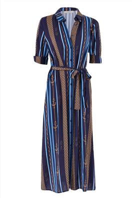 VESTIDO LARGO CAMISERO AZUL MARINO CON ESTAMPADO MARINERO