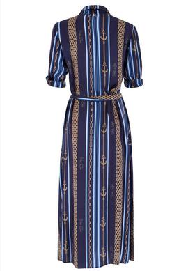 VESTIDO LARGO CAMISERO AZUL MARINO CON ESTAMPADO MARINERO