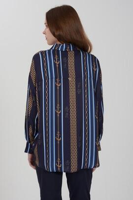 CAMISA MANGA LARGA AZUL MARINO CON ESTAMPADO MARINERO