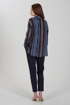 CAMISA MANGA LARGA AZUL MARINO CON ESTAMPADO MARINERO