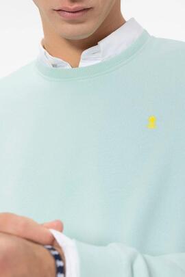 SUDADERA BÁSICA BORDADO A CONTRASTE GARMENT DYED TURQUESA