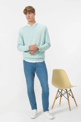 SUDADERA BÁSICA BORDADO A CONTRASTE GARMENT DYED TURQUESA