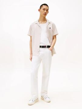 CAMISA MANGA CORTA TEXTURIZADA REGULAR FIT RAYAS BEIGE