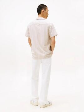 CAMISA MANGA CORTA TEXTURIZADA REGULAR FIT RAYAS BEIGE