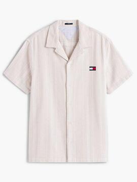CAMISA MANGA CORTA TEXTURIZADA REGULAR FIT RAYAS BEIGE