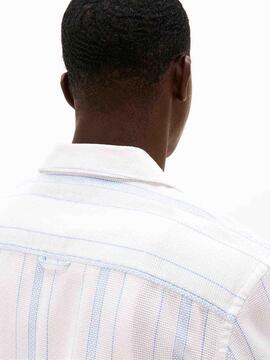 CAMISA MANGA CORTA TEXTURIZADA REGULAR FIT BLANCA CON RAYAS