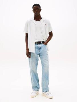 CAMISA MANGA CORTA TEXTURIZADA REGULAR FIT BLANCA CON RAYAS