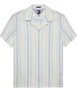 CAMISA MANGA CORTA TEXTURIZADA REGULAR FIT BLANCA CON RAYAS