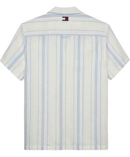 CAMISA MANGA CORTA TEXTURIZADA REGULAR FIT BLANCA CON RAYAS