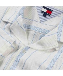 CAMISA MANGA CORTA TEXTURIZADA REGULAR FIT BLANCA CON RAYAS