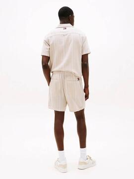 PANTALÓN CORTO TEXTURIZADO REGULAR FIT RAYAS BEIGE