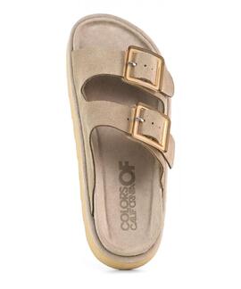 SANDALIA DE DOBLE TIRA CON PLATAFORMA ANTE MONOCOLOR BEIGE