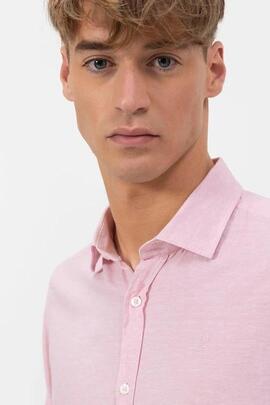 CAMISA CUELLO ITALIANO CON LINO ROSA CLARO