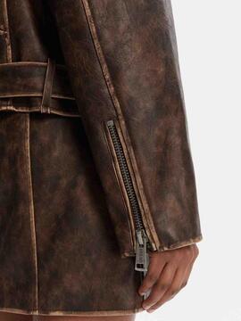 CAZADORA DE ECOPIEL CHARLENE OVERSIZE BIKER MARRÓN