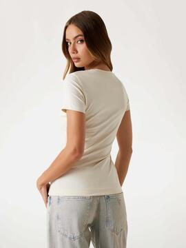 CAMISETA SLIM FIT CON LOGOTIPO TRIANGULO FLORAL BEIGE