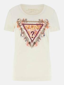 CAMISETA SLIM FIT CON LOGOTIPO TRIANGULO FLORAL BEIGE