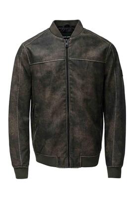 CAZADORA BOMBER DE ECOPIEL MARRÓN CON CAPUCHA DESMONTABLE
