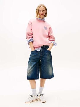 SUDADERA DE FELPA RELAXED FIT ROSA CON MOTIVO DE CORAZONES