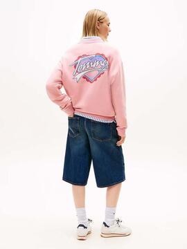 SUDADERA DE FELPA RELAXED FIT ROSA CON MOTIVO DE CORAZONES