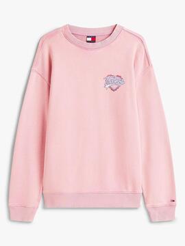 SUDADERA DE FELPA RELAXED FIT ROSA CON MOTIVO DE CORAZONES