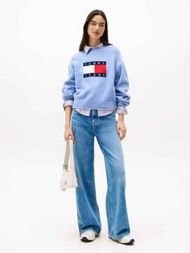 JERSEY RELAXED FIT AZUL JASPEADO CON LOGO