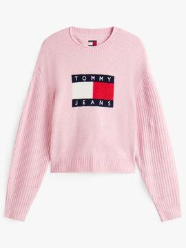 JERSEY RELAXED FIT ROSA JASPEADO CON LOGO