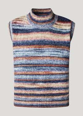 CHALECO DE PUNTO CON RAYAS TEÑIDAS CELESTE VEST 8O5 OSTER WH