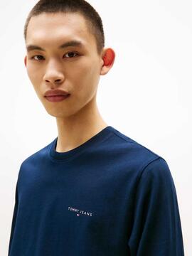CAMISETA MANGA LARGA SLIM FIT CON LOGO LINEAL AZUL MARINO