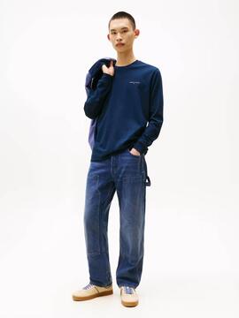 CAMISETA MANGA LARGA SLIM FIT CON LOGO LINEAL AZUL MARINO