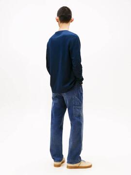 CAMISETA MANGA LARGA SLIM FIT CON LOGO LINEAL AZUL MARINO