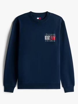 SUDADERA REGULAR FIT AZUL MARINO CON LOGO DE BANDERA