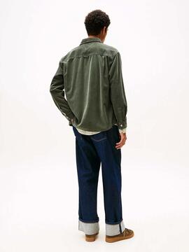 SOBRECAMISA DE PANA RELAXED FIT VERDE CON LOGO