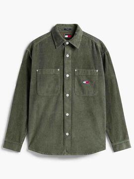SOBRECAMISA DE PANA RELAXED FIT VERDE CON LOGO