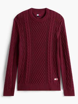 JERSEY DE PUNTO TRENZADO SLIM FIT GRANATE