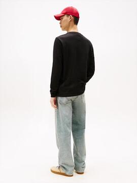 CAMISETA MANGA LARGA SLIM FIT CON LOGO LINEAL NEGRA
